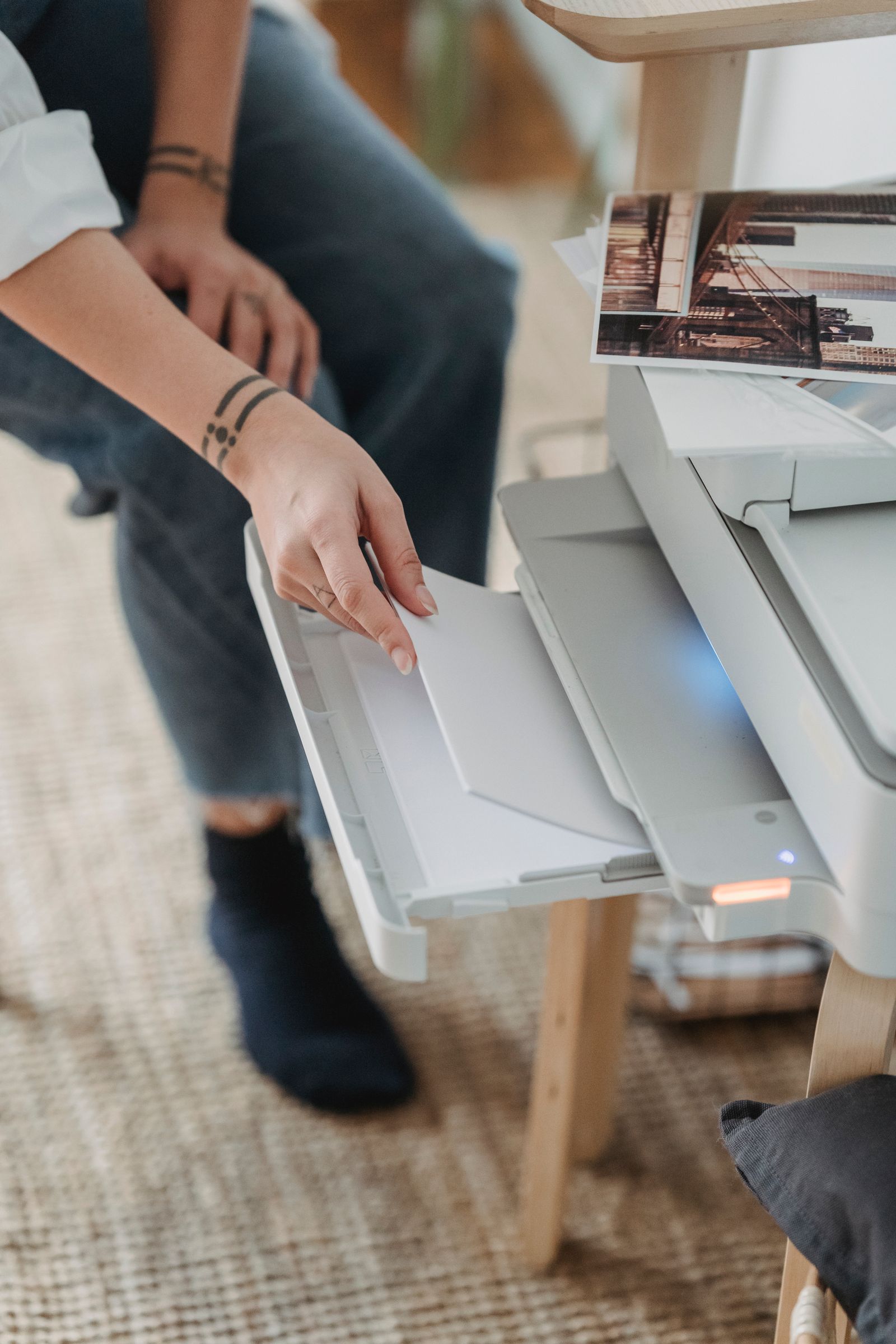 Clean paper being loaded into a printer